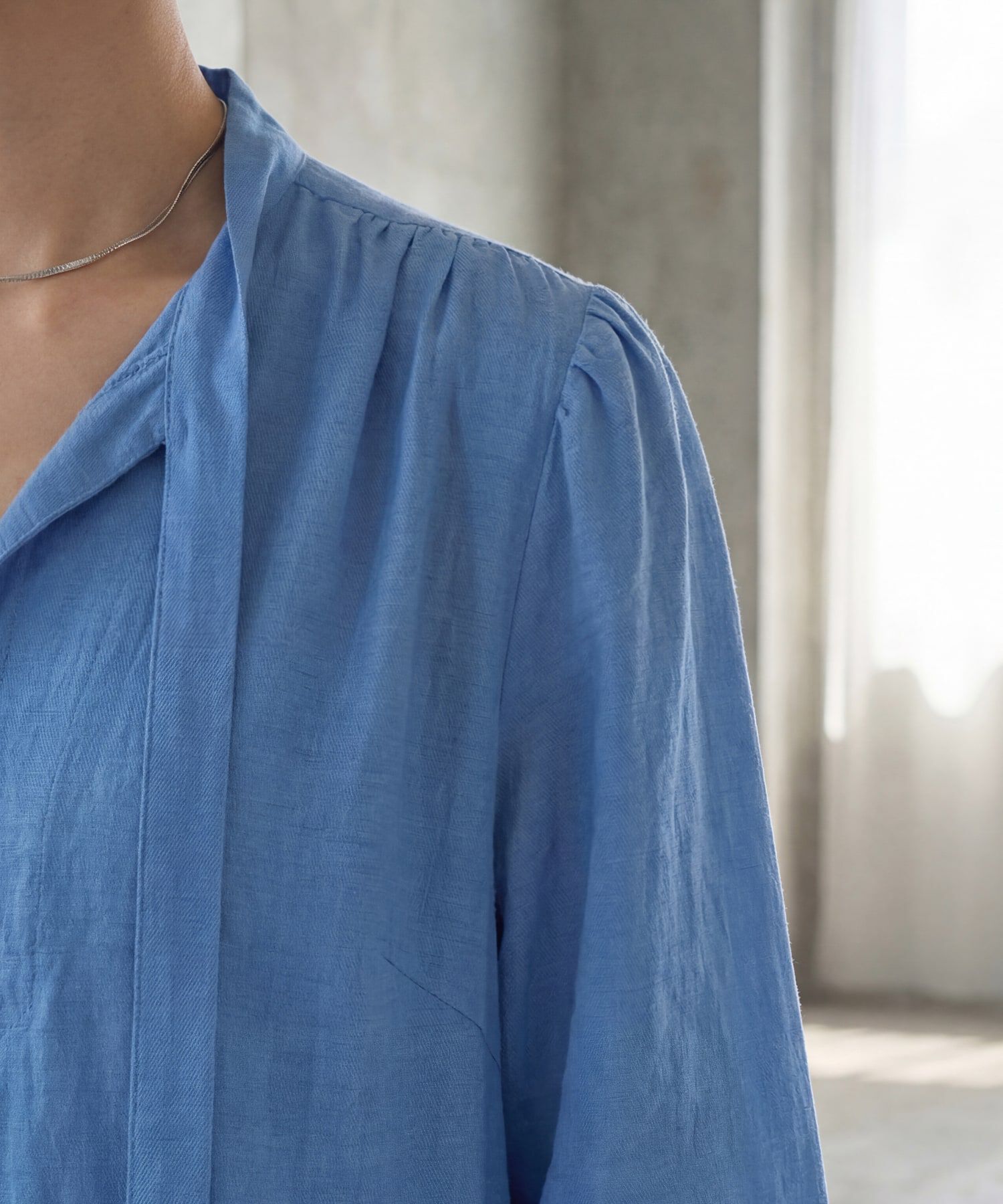 STYLE DELI「綿麻混紡ロングボウタイギャザーワンピース」|ワンピース|