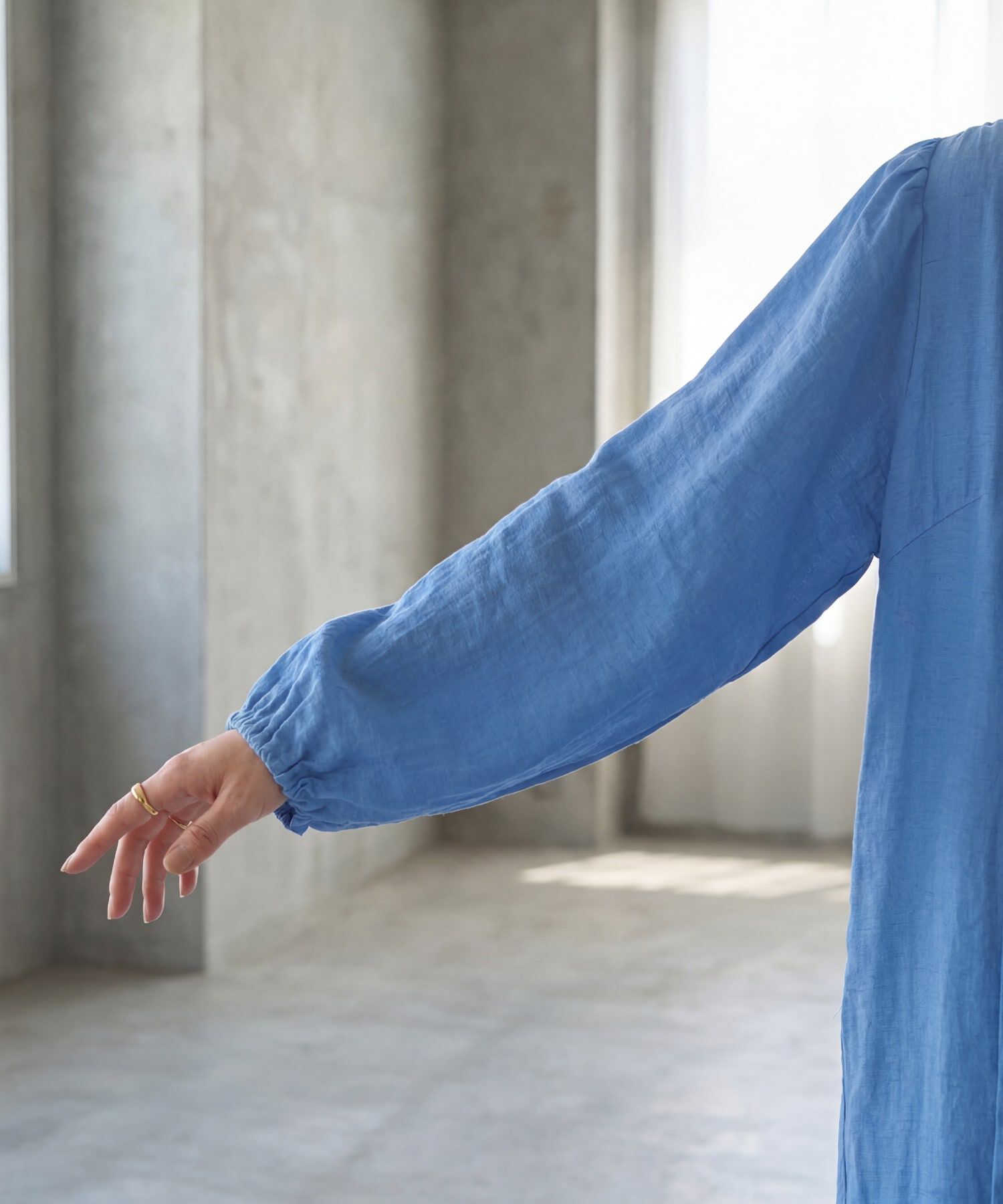 STYLE DELI「綿麻混紡ロングボウタイギャザーワンピース」|ワンピース|