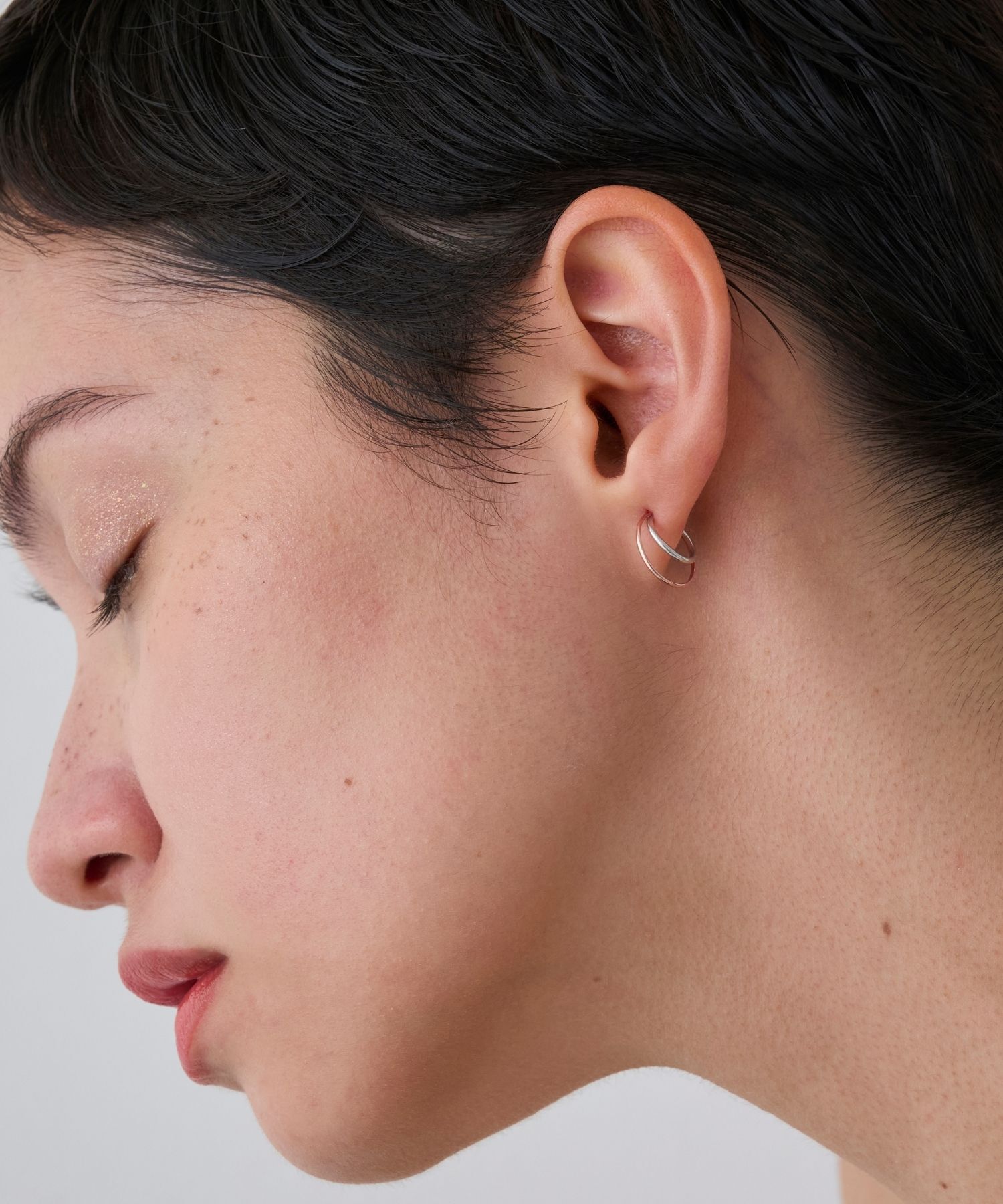 JUPITER「【K10&SV925】ダブルラインコンビフープイヤリング　ピンクゴールド」|イヤリング|