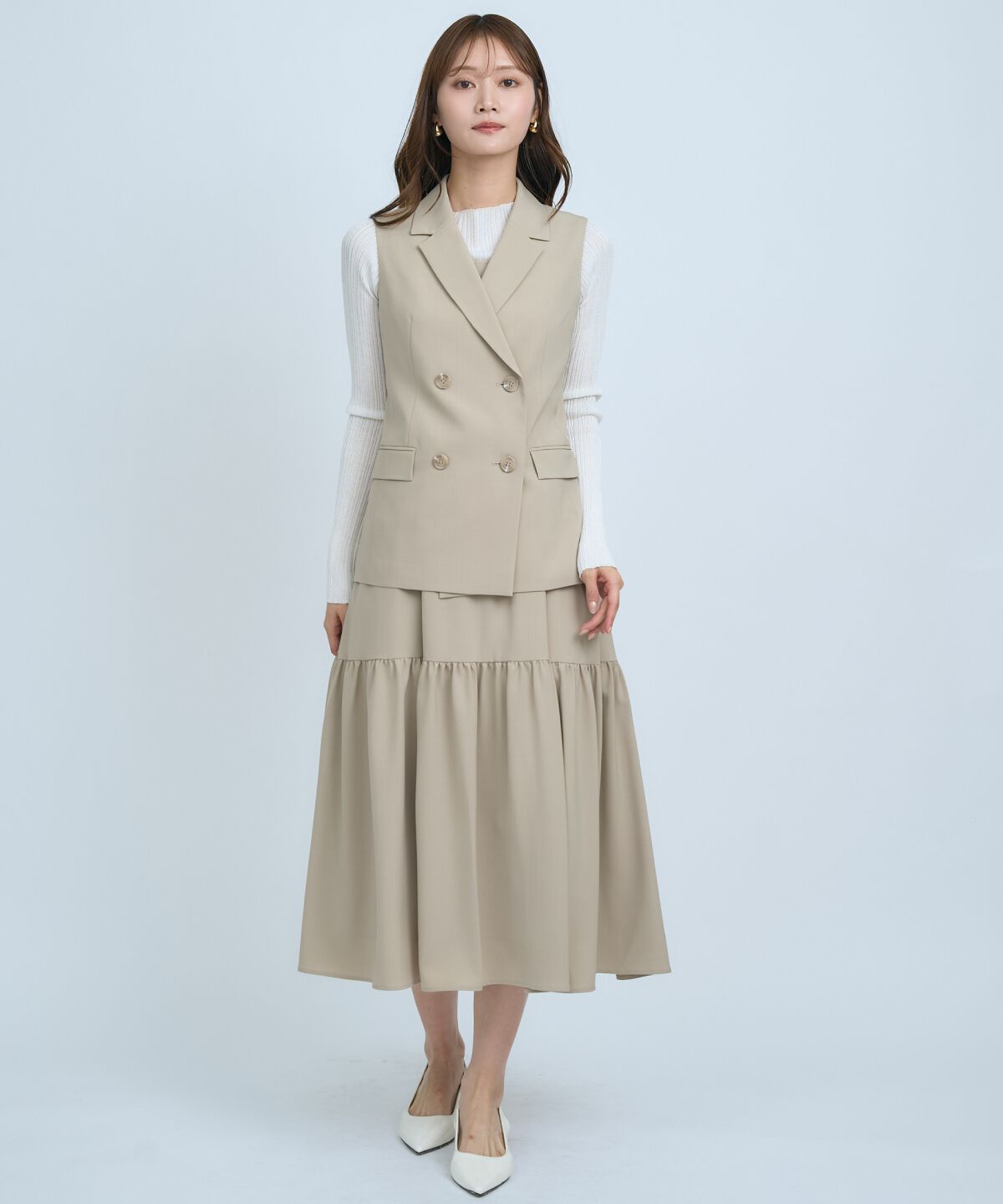 アンドクチュール「テーラードジレ&times;ティアードキャミワンピース」|ワンピース|