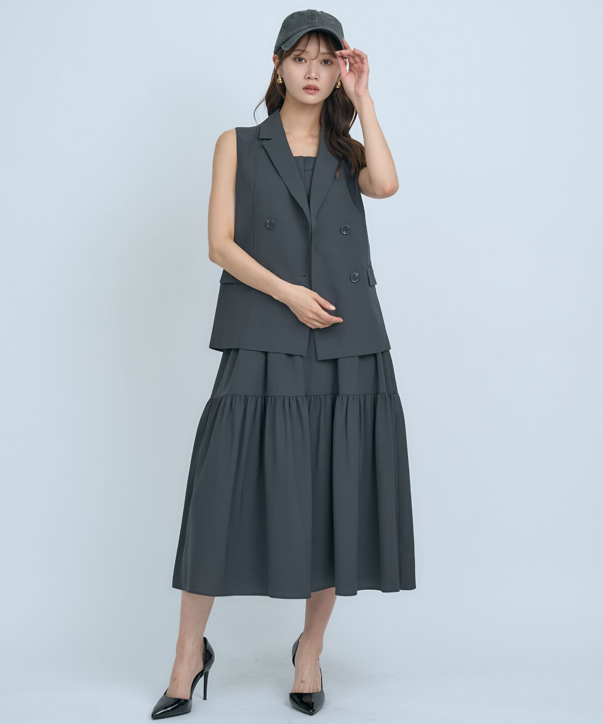 アンドクチュール「テーラードジレ&times;ティアードキャミワンピース」|ワンピース|