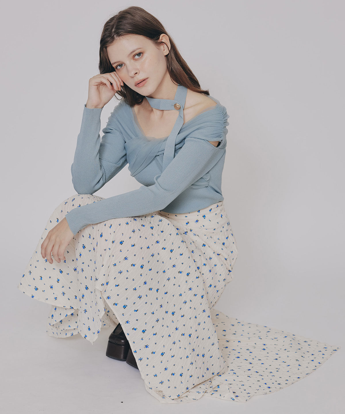 REDYAZEL「ミニフラワーイレヘムロングスカート」|フレア|