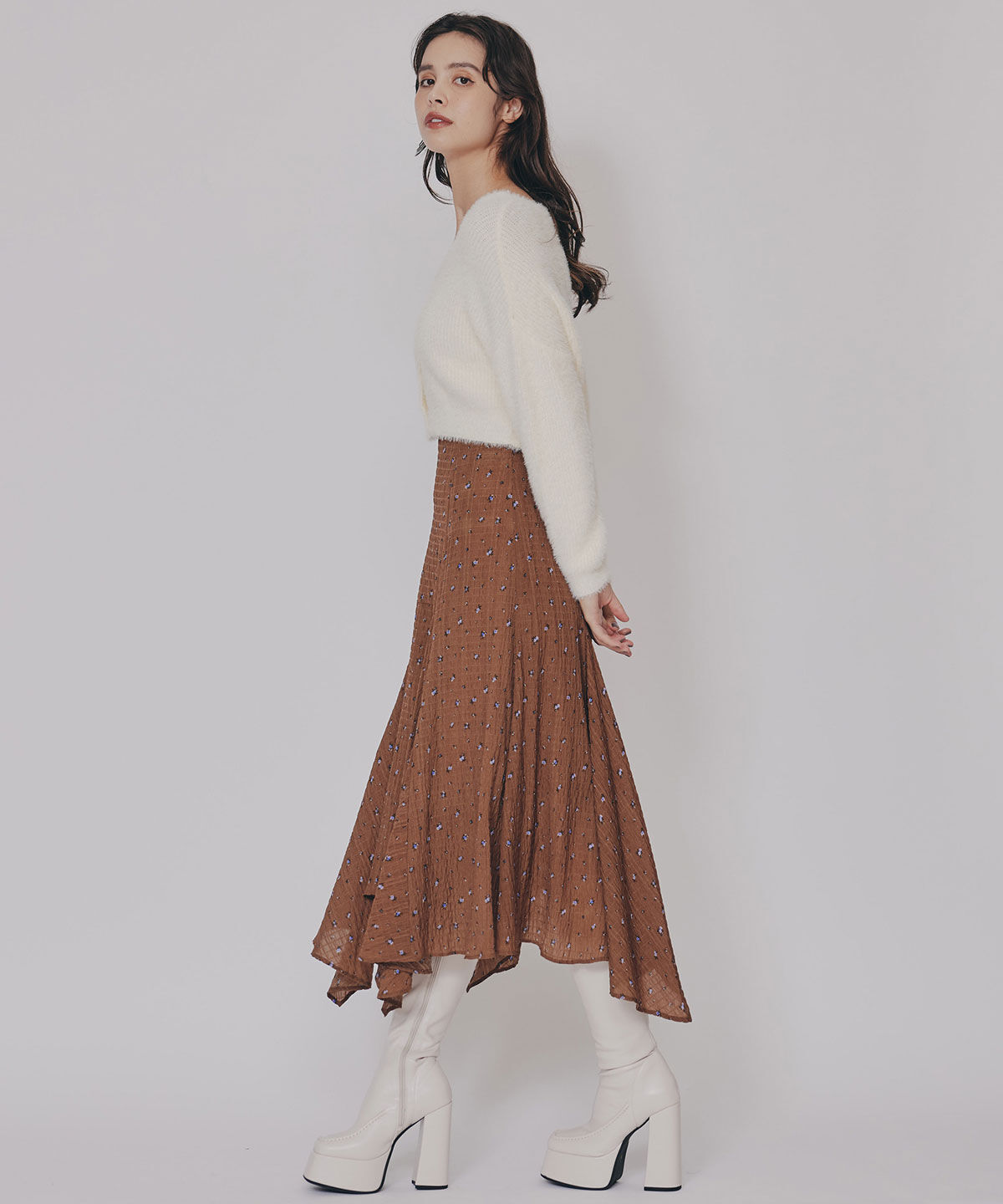 REDYAZEL「ミニフラワーイレヘムロングスカート」|フレア|