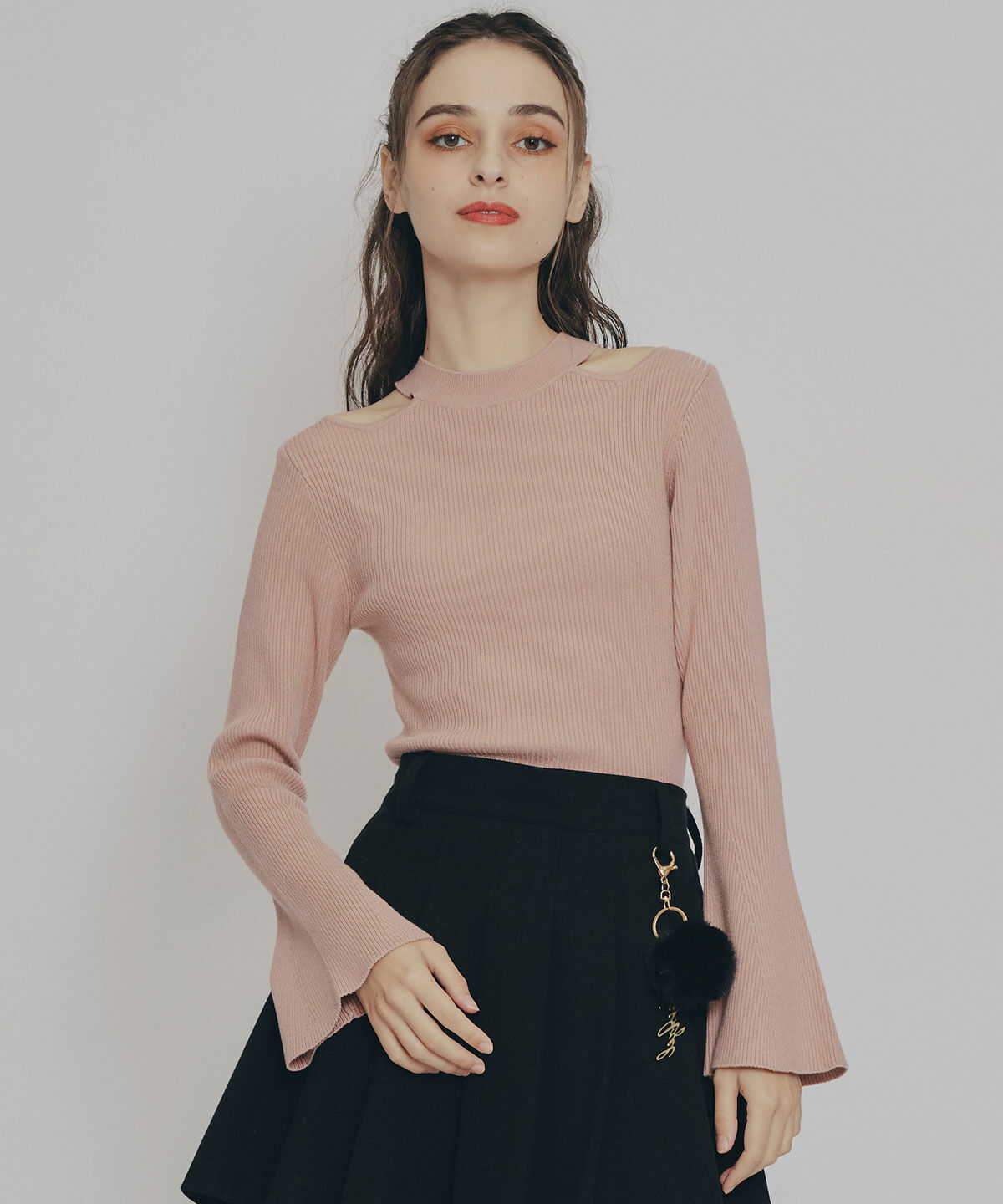 REDYAZEL「カットアウトリブニットトップス」|ニット・セーター|オレンジ