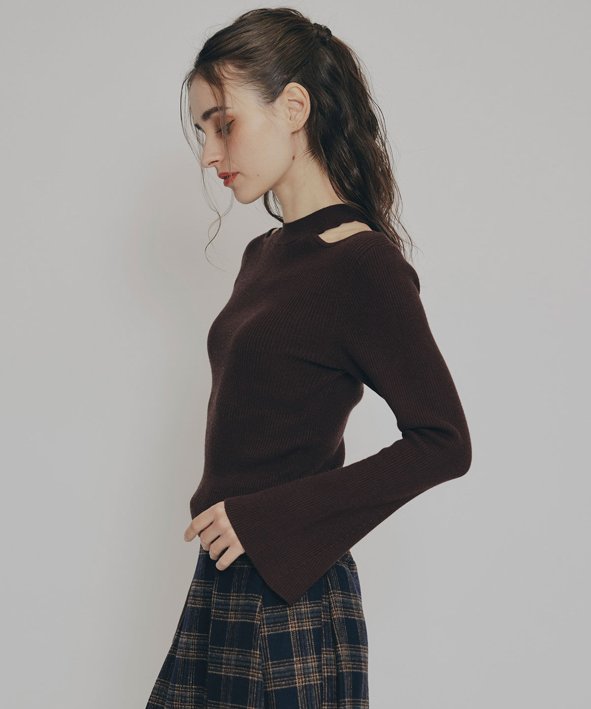 REDYAZEL「カットアウトリブニットトップス」|ニット・セーター|