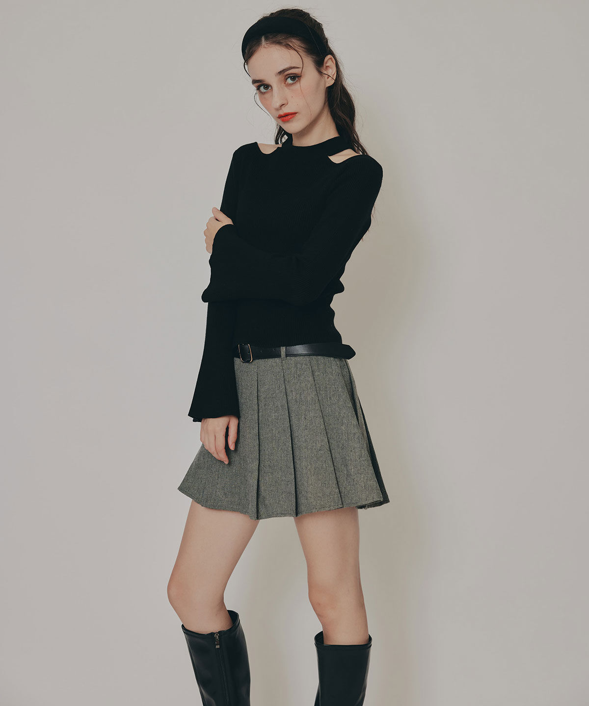 REDYAZEL「カットアウトリブニットトップス」|ニット・セーター|