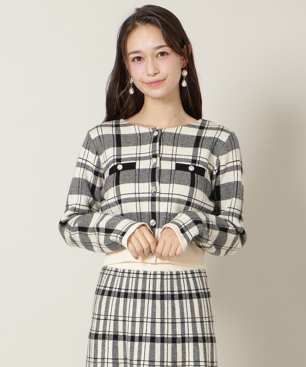 WILLSELECTION「チェック柄ファーカフスカーディガン」|カーディガン|