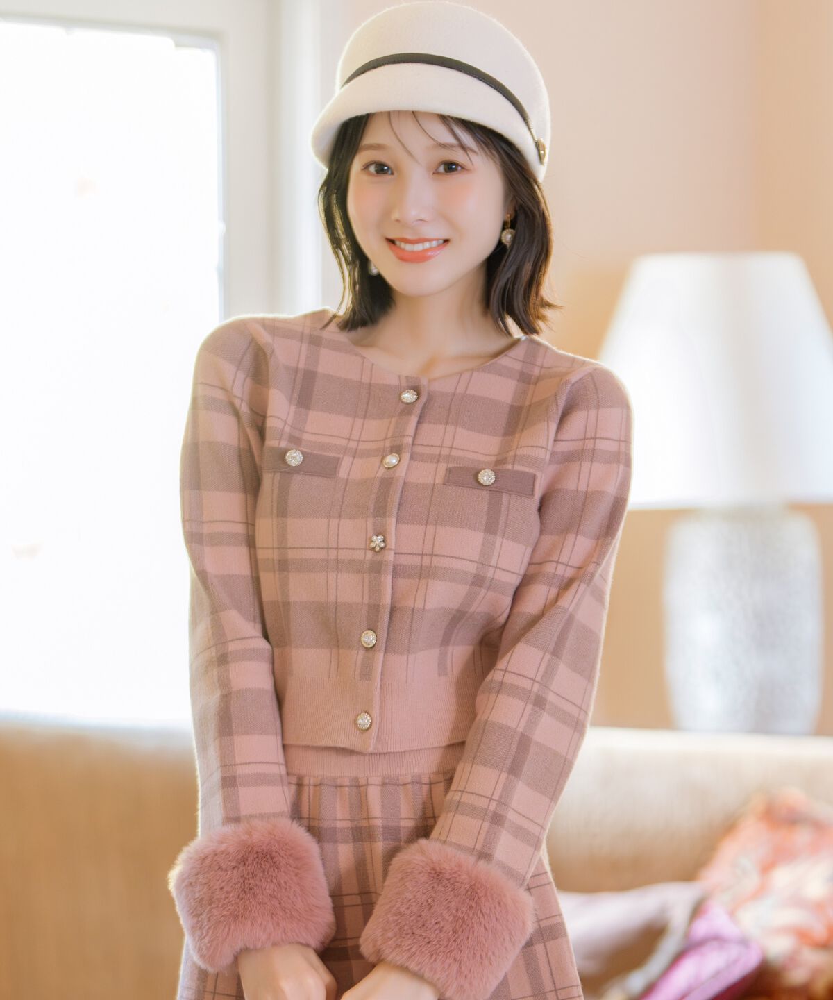 WILLSELECTION「チェック柄ファーカフスカーディガン」|カーディガン|