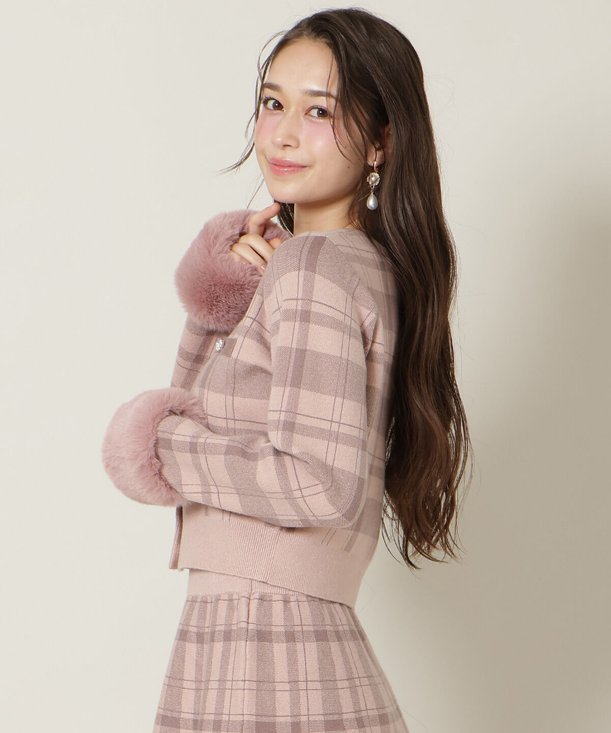 WILLSELECTION「チェック柄ファーカフスカーディガン」|カーディガン|