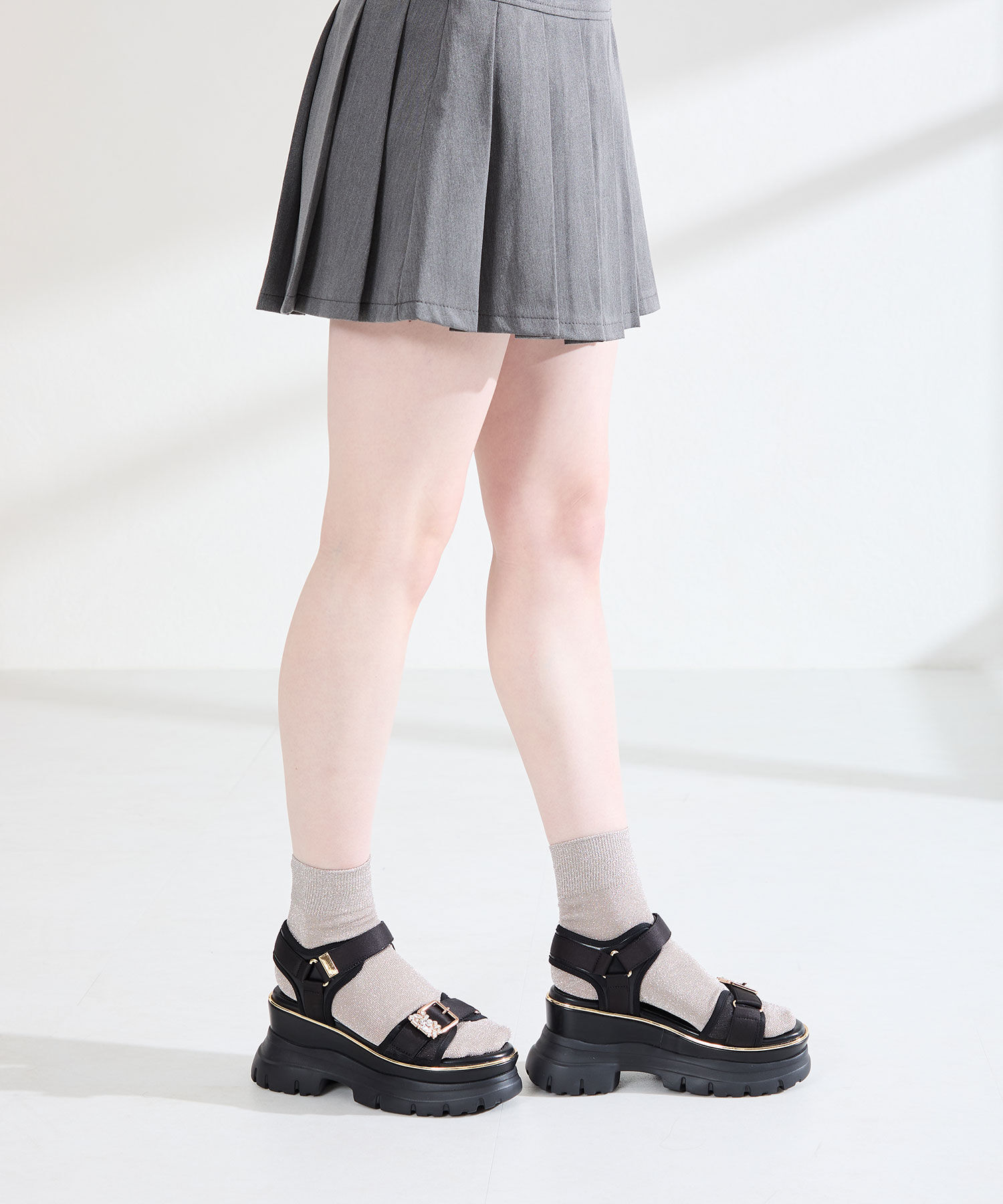 ORiental TRaffic「●2026春夏新作●ビジュー バックル 厚底 スポサン /61206」|サンダル|