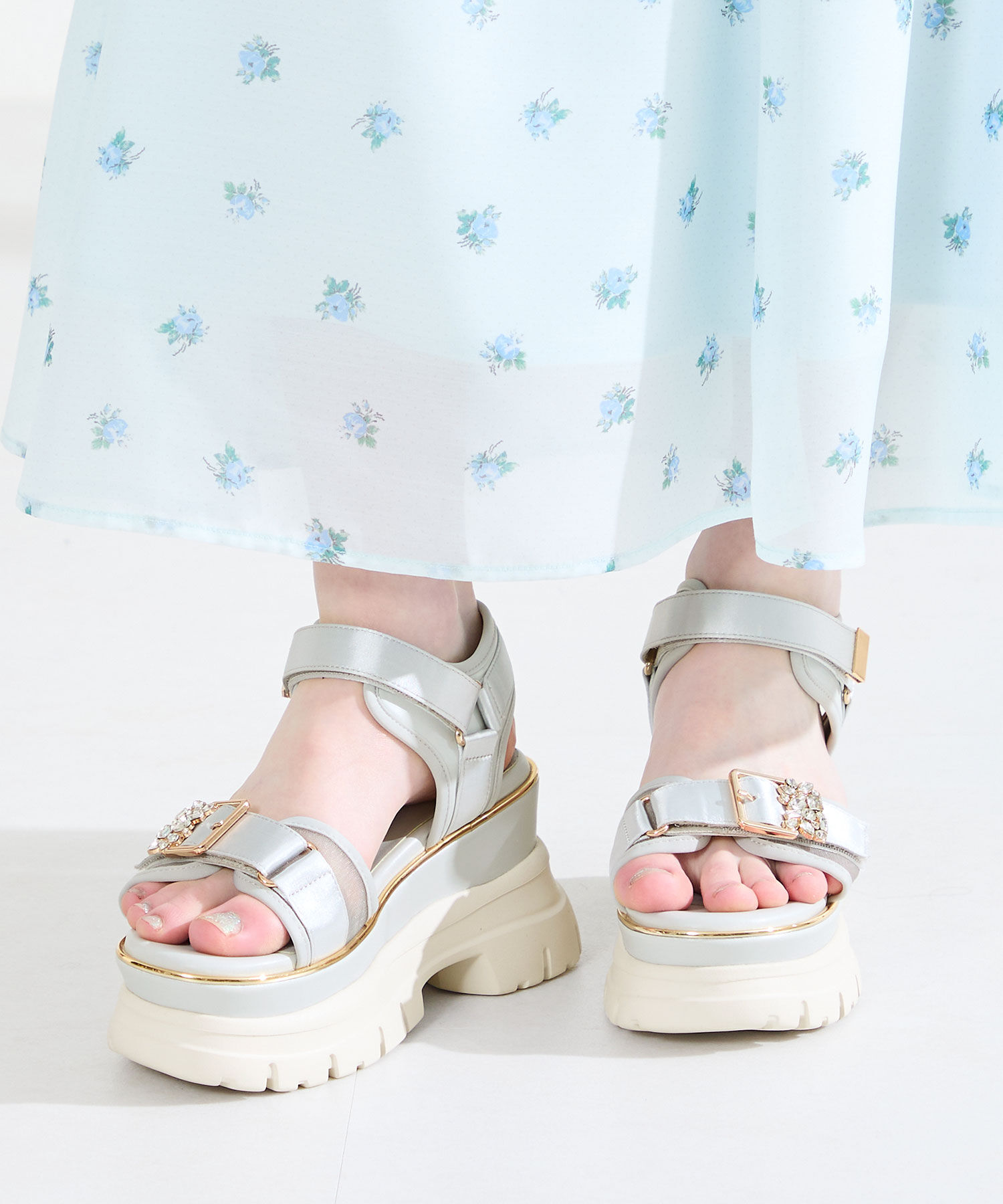 ORiental TRaffic「●2026春夏新作●ビジュー バックル 厚底 スポサン /61206」|サンダル|GREY