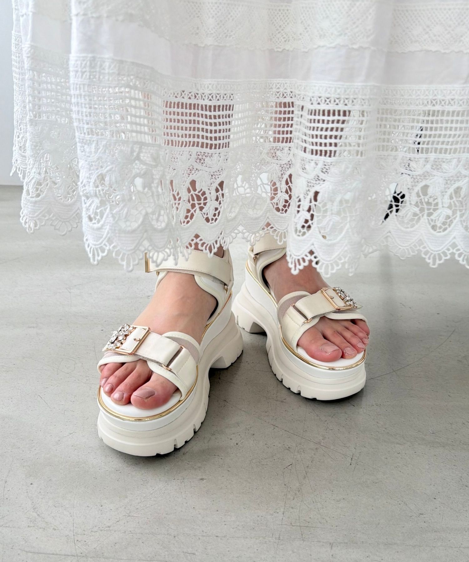 ORiental TRaffic「●2026春夏新作●ビジュー バックル 厚底 スポサン /61206」|サンダル|