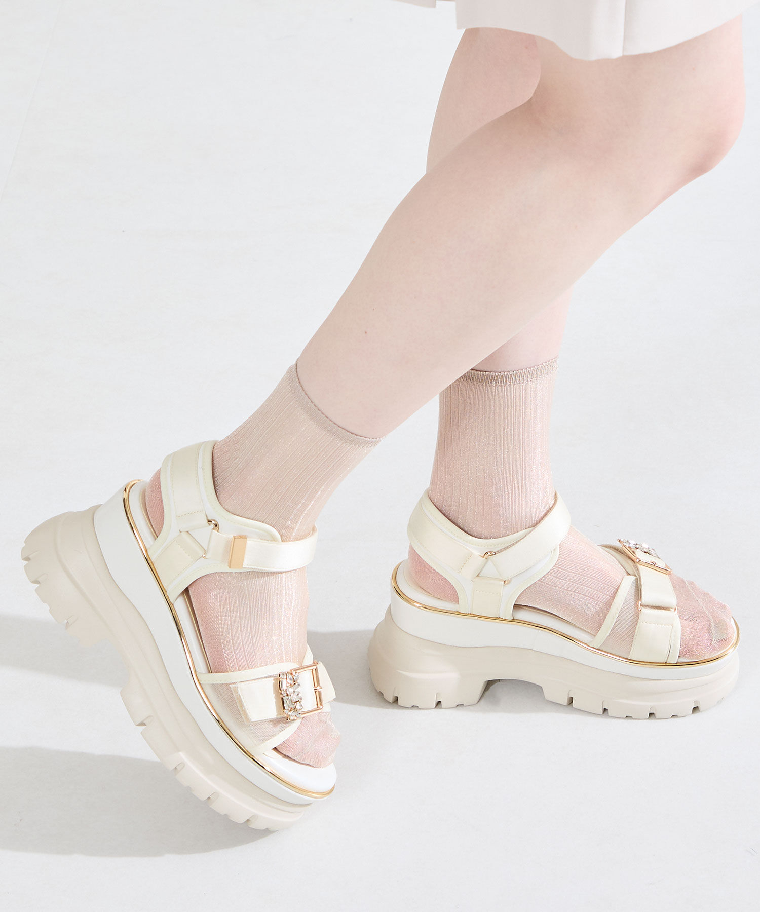 ORiental TRaffic「●2026春夏新作●ビジュー バックル 厚底 スポサン /61206」|サンダル|