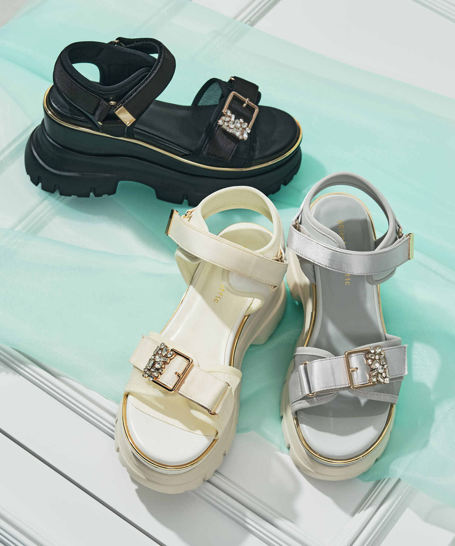 ORiental TRaffic「●2026春夏新作●ビジュー バックル 厚底 スポサン /61206」|サンダル|