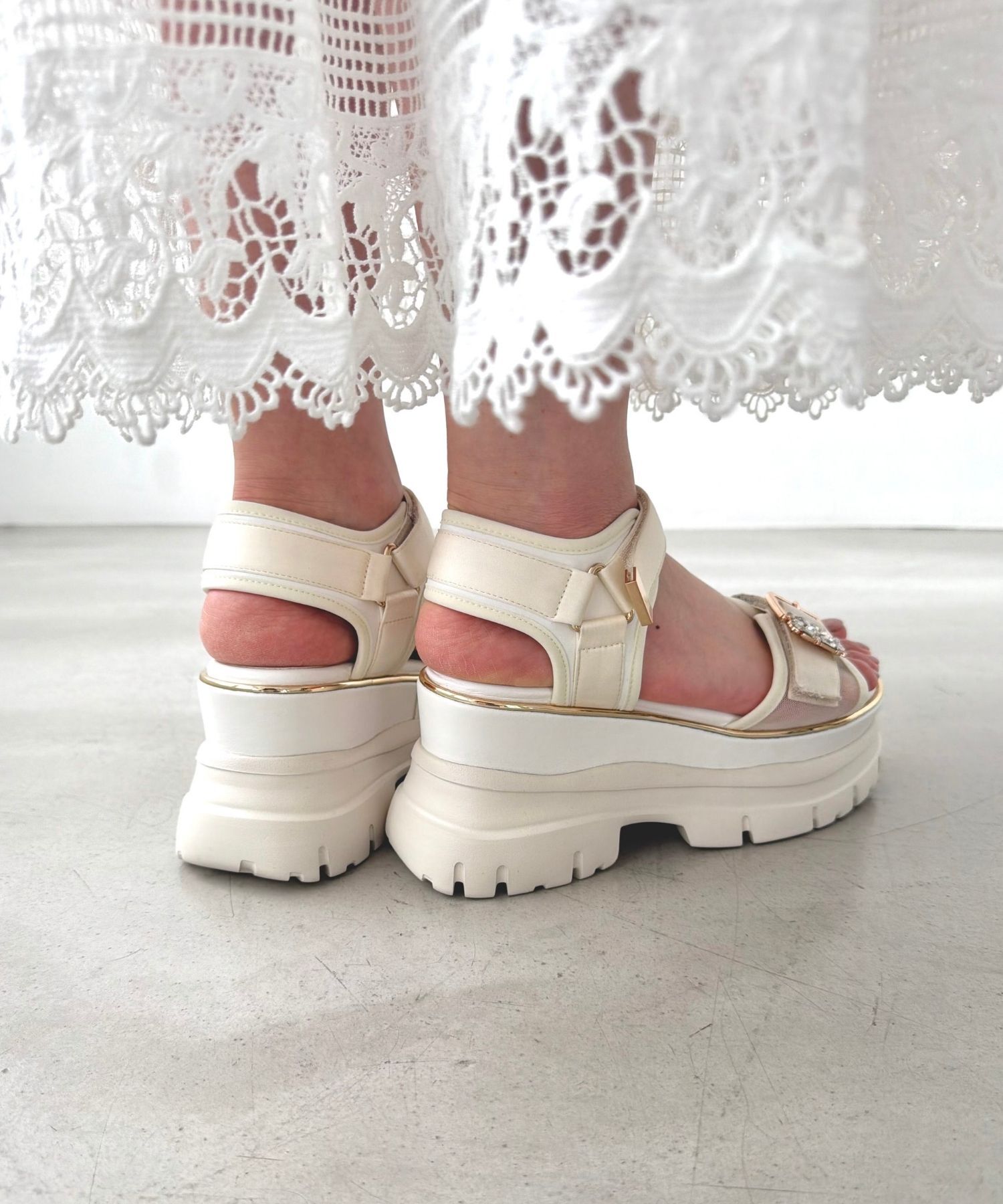 ORiental TRaffic「●2026春夏新作●ビジュー バックル 厚底 スポサン /61206」|サンダル|