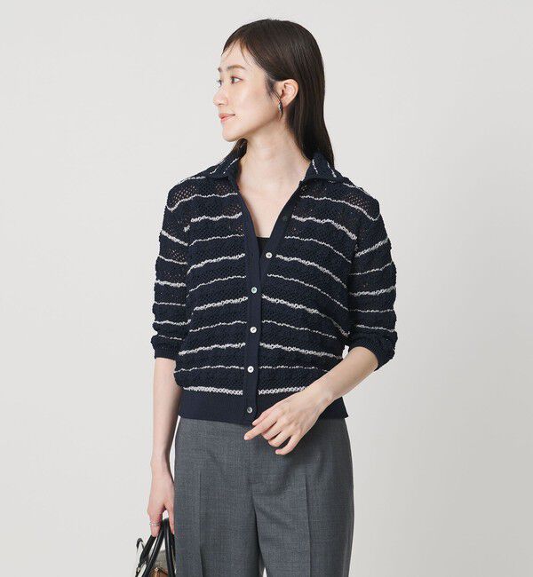 UNITED ARROWS「YTM ラメ ニットポロ カーディガン ‐ウォッシャブル‐」|カーディガン|NAVY