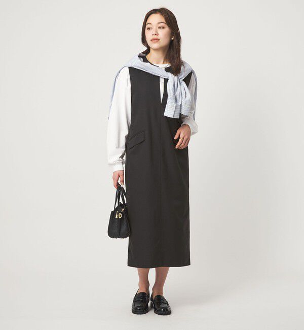 UNITED ARROWS green label relaxing「［size SHORTあり］リネンライク キーネック ジャンパースカート」|ジャンパースカート|BLACK