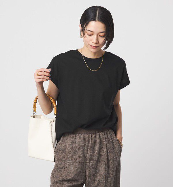 UNITED ARROWS green label relaxing「グロッシー フレンチスリーブ Tシャツ 制菌」|Tシャツ・カットソー|BLACK