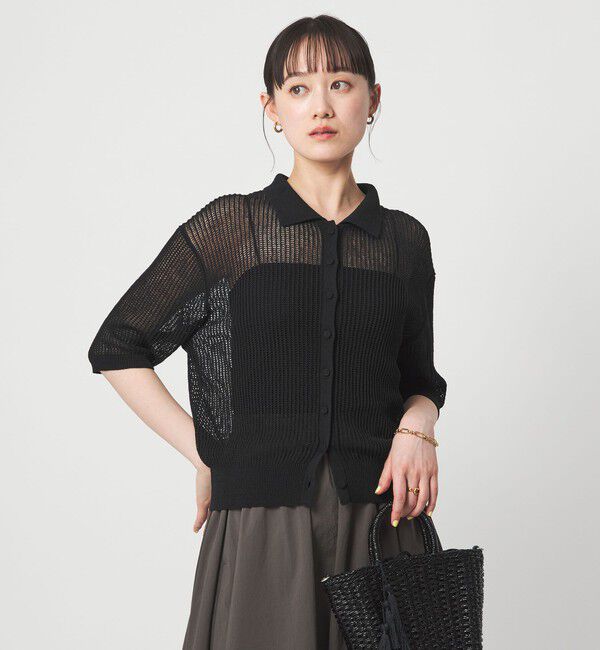 UNITED ARROWS green label relaxing「メッシュ ポロカーディガン ニット ウォッシャブル」|カーディガン|BLACK