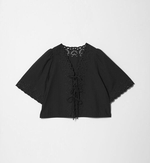 EMMEL REFINES「＜EMMEL REFINES＞EM カットワーク刺しゅう ショートスリーブ ブラウス」|シャツ・ブラウス|BLACK