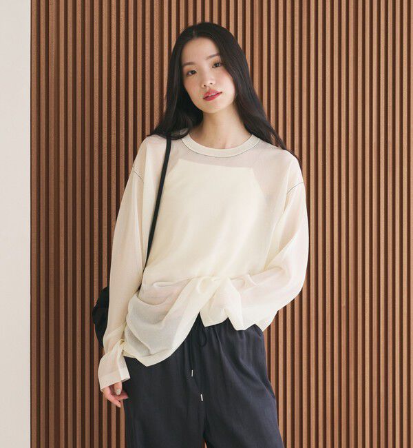 BEAUTY&YOUTH UNITED ARROWS「レーヨンナイロン ライン シアーニット プルオーバー ウォッシャブル」|ニット・セーター|OFF WHITE