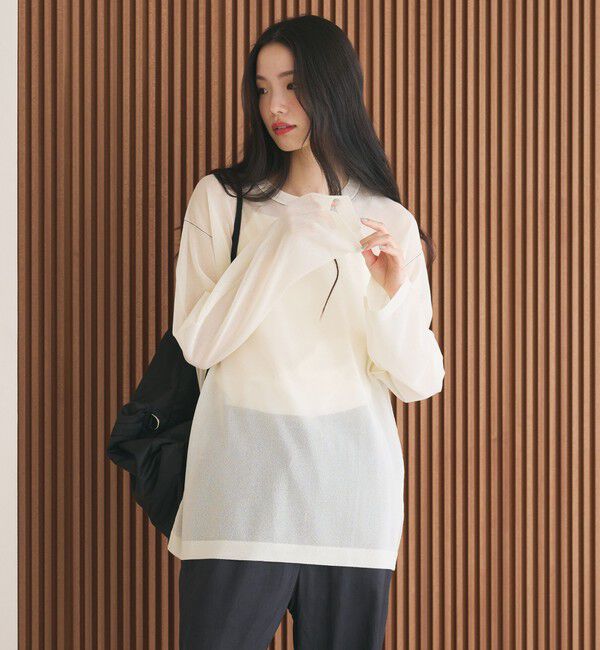 BEAUTY&YOUTH UNITED ARROWS「レーヨンナイロン ライン シアーニット プルオーバー ウォッシャブル」|ニット・セーター|