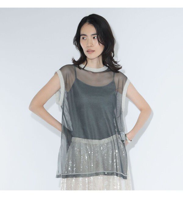 BEAMSBOY「maturely / シャンブレー チュール ノースリーブ」|Tシャツ・カットソー|GREEN