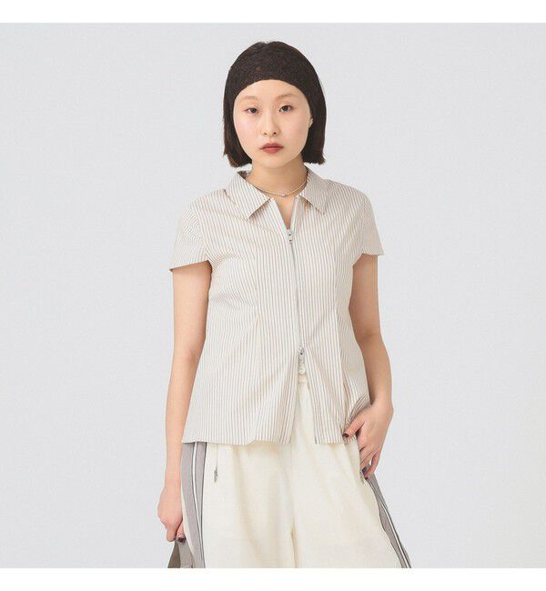 Ray BEAMS 「ストライプ ジップ シャツ ハーフスリーブ」|シャツ・ブラウス|