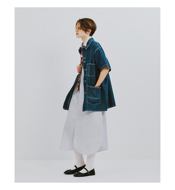 BEAMSBOY「クリンクル ストライプ ショートスリーブ ワンピース」|ワンピース|