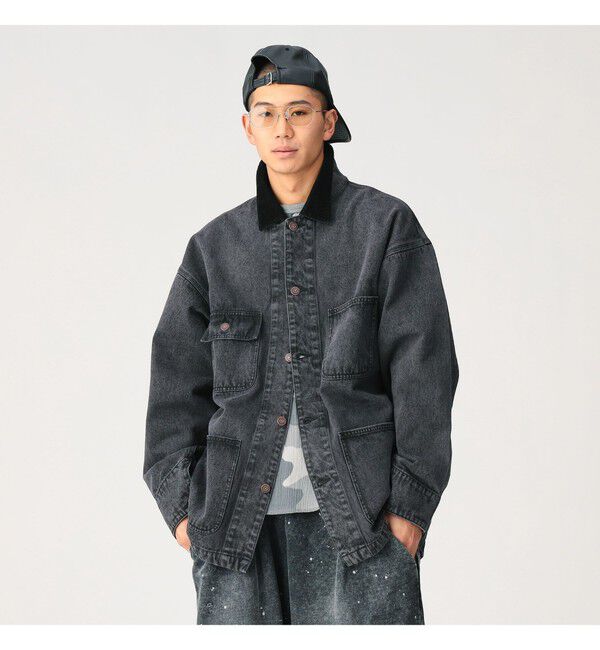 BEAMS「フェード デニム ルーズ カバーオールジャケット」|ブルゾン・スタジャン|