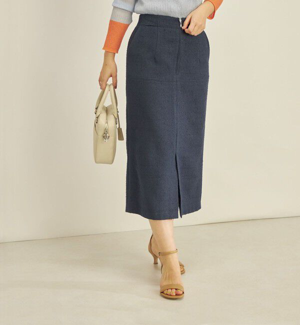 SHIPS for women「〈手洗い可能〉フロント ジップ ツイード タイト スカート」|スカート|ネイビー