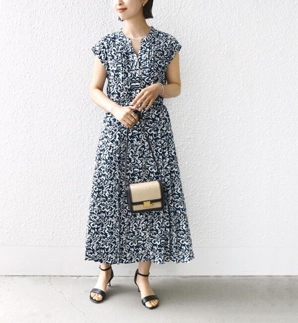 SHIPS for women「《一部追加予約》【WEB限定】〈洗濯機可能〉ドット 花柄 サイド プリーツ フレンチスリーブ ワンピース」|ワンピース|