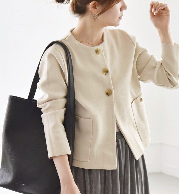 quaranciel「quaranciel:〈手洗い可能〉ノーカラー クラシカル ジャケット カーディガン」|カーディガン|ナチュラル