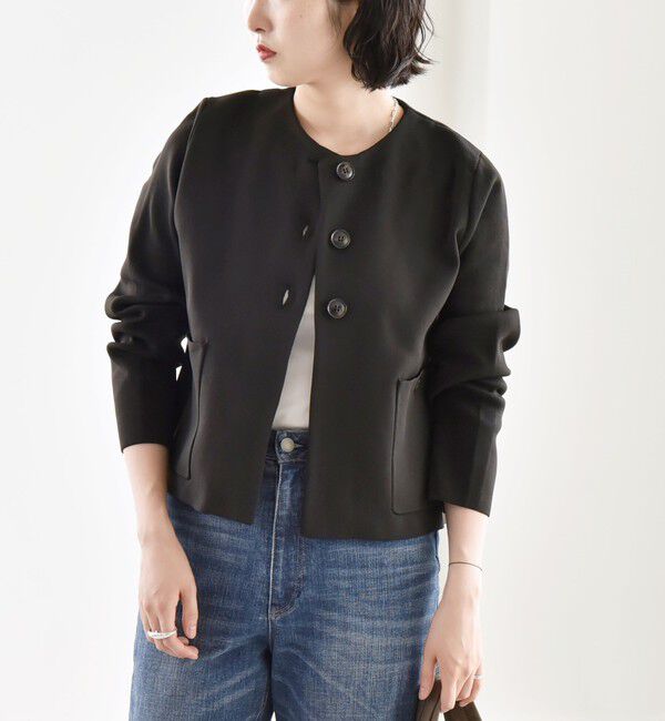 quaranciel「quaranciel:〈手洗い可能〉ノーカラー クラシカル ジャケット カーディガン」|カーディガン|