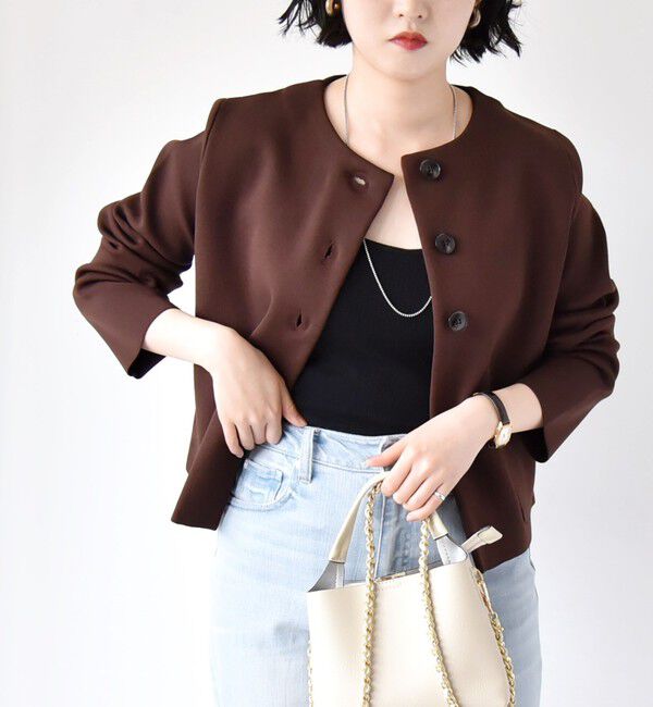 quaranciel「quaranciel:〈手洗い可能〉ノーカラー クラシカル ジャケット カーディガン」|カーディガン|