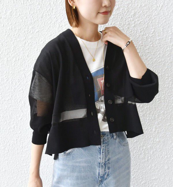 SHIPS for women「〈手洗い可能〉シアー ライン Vネック カーディガン」|カーディガン|