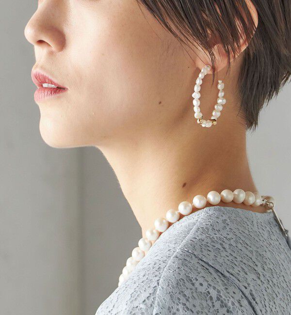 SHIPS for women「ゴールドポイント 淡水パール フープ ピアス」|ピアス|オフホワイト