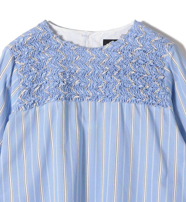 SHIPS for women「SHIPS Primary Navy Label:SOMELOS ストライプ フリル ブラウス」|シャツ・ブラウス|