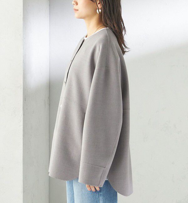 SHIPS for women「〈手洗い可能〉ストレッチ 二重織 リバー 仕立て ノーカラー コート」|その他|