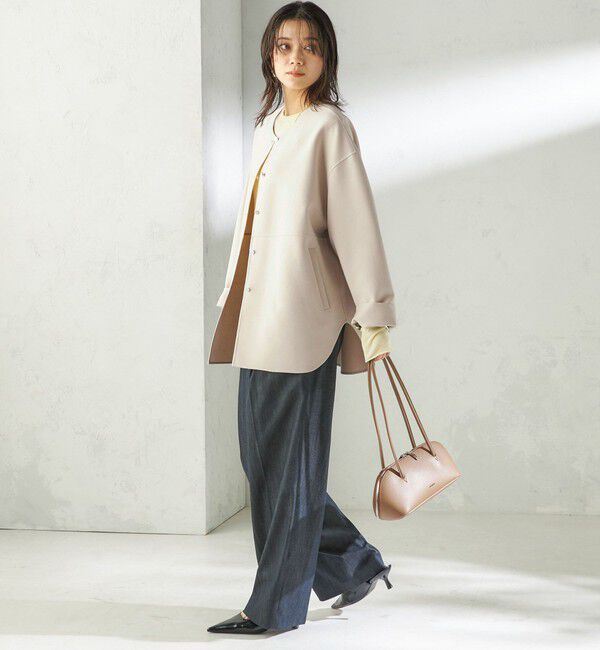 SHIPS for women「〈手洗い可能〉ストレッチ 二重織 リバー 仕立て ノーカラー コート」|その他|