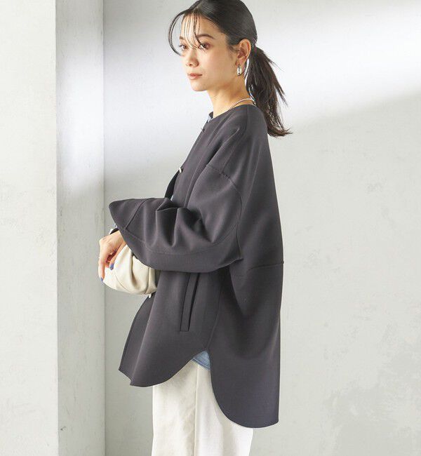 SHIPS for women「〈手洗い可能〉ストレッチ 二重織 リバー 仕立て ノーカラー コート」|その他|