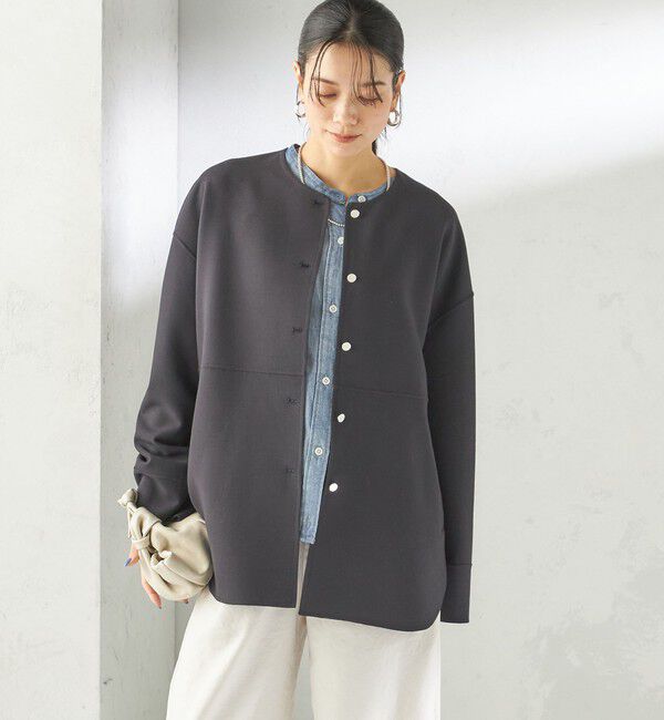 SHIPS for women「〈手洗い可能〉ストレッチ 二重織 リバー 仕立て ノーカラー コート」|その他|