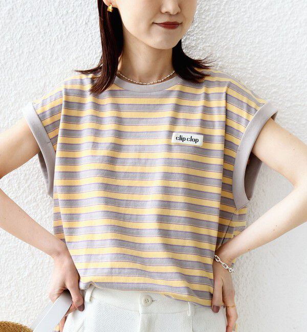 SHIPS for women「《予約》【WEB限定】マルチ ボーダー フレンチスリーブ プルオーバー」|Tシャツ・カットソー|ライトグレー