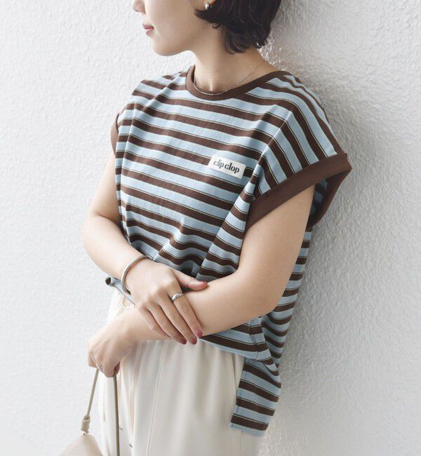 SHIPS for women「《予約》【WEB限定】マルチ ボーダー フレンチスリーブ プルオーバー」|Tシャツ・カットソー|ブラウン