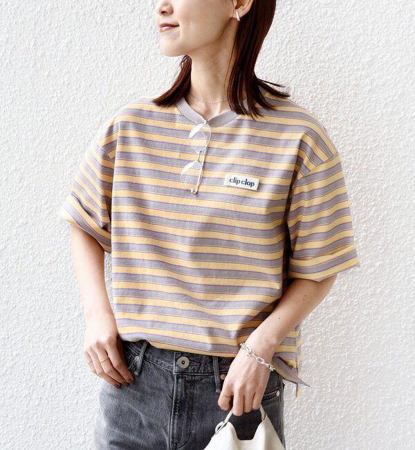 SHIPS for women「【WEB限定】マルチ ボーダー 5分袖 TEE」|Tシャツ・カットソー|