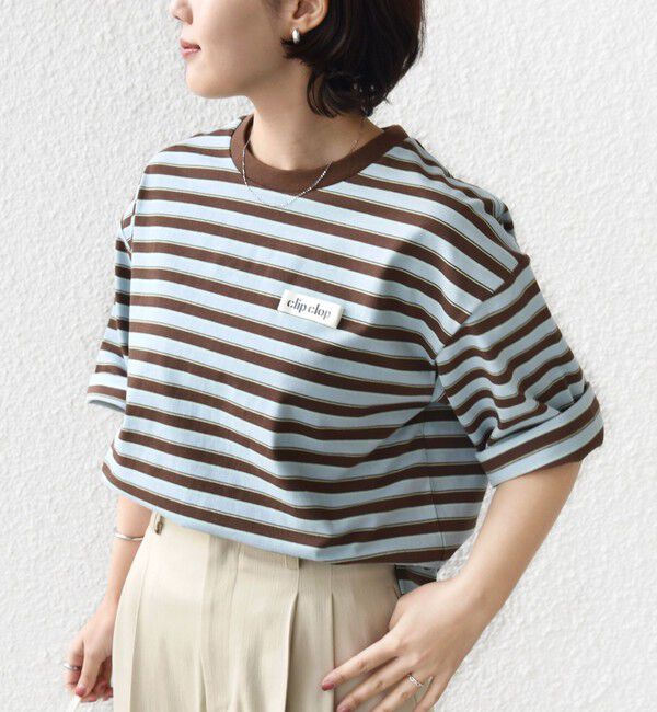 SHIPS for women「【WEB限定】マルチ ボーダー 5分袖 TEE」|Tシャツ・カットソー|