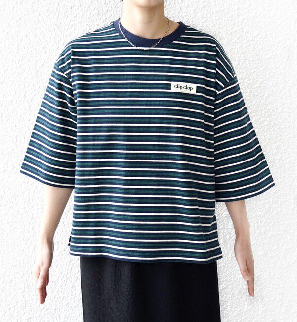 SHIPS for women「【WEB限定】マルチ ボーダー 5分袖 TEE」|Tシャツ・カットソー|
