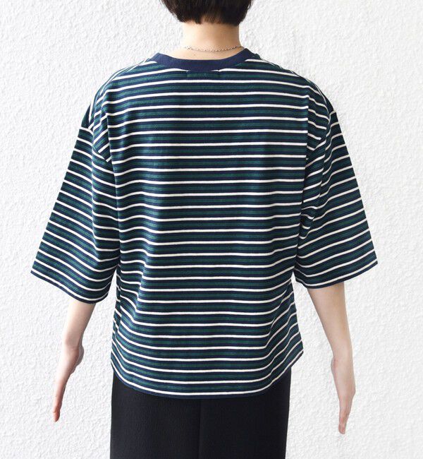SHIPS for women「【WEB限定】マルチ ボーダー 5分袖 TEE」|Tシャツ・カットソー|