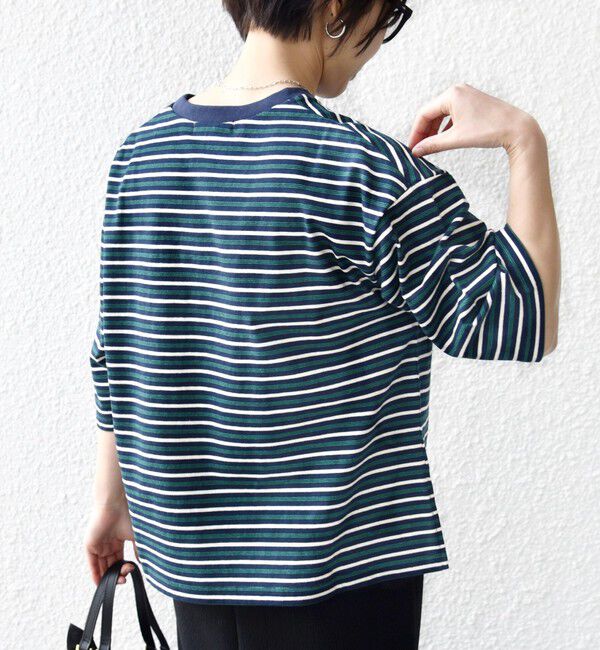 SHIPS for women「【WEB限定】マルチ ボーダー 5分袖 TEE」|Tシャツ・カットソー|
