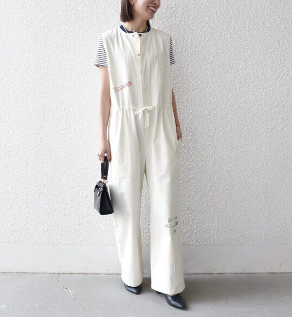 SHIPS any「【SHIPS any別注】PAYDAY:〈洗濯機可能〉ステンシル ロゴ プリント オーバーオール」|オールインワン|